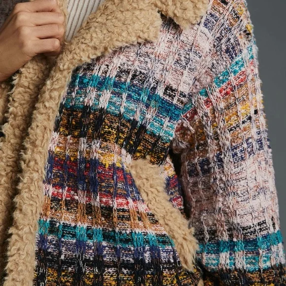 Anthropologie faux shearling-trimmed cropped sweater coat. - Picture 4 of 10